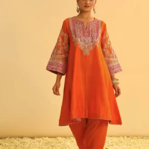 Orange Short Kalidaar Choga With Salwar